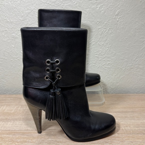 Coach Shoes - Coach Legra Heeled Boots 7‎ Tassel Foldover Leather Biker Club Streetwear Luxury